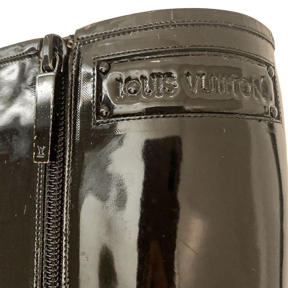 Louis Vuitton Black Patent Leather Knee High Heeled Boots EU 36.5 Square Toe - Picture 5 of 10